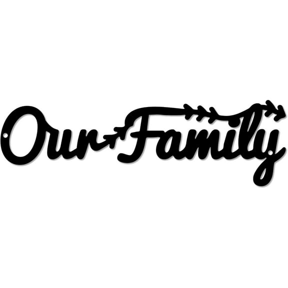 Our Family Metal Sign Black Iron Wall Art Decor Cursive Word Wall Sculpture Artwork Hanging Ornament Art Plaque