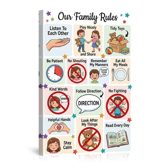 Our Family Rules Educational Positive Behavior Chart For Playroom Bedroom Canvas