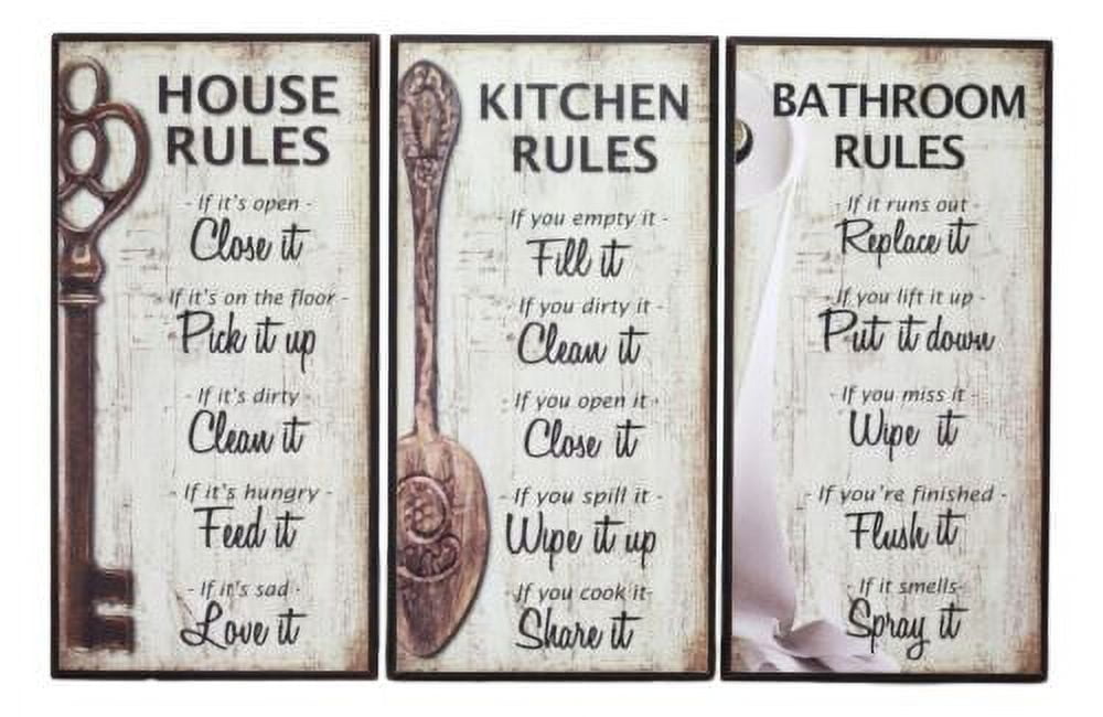 Our Family Rules Wall Art Signs Decor Set Of 3 For Kitchen House