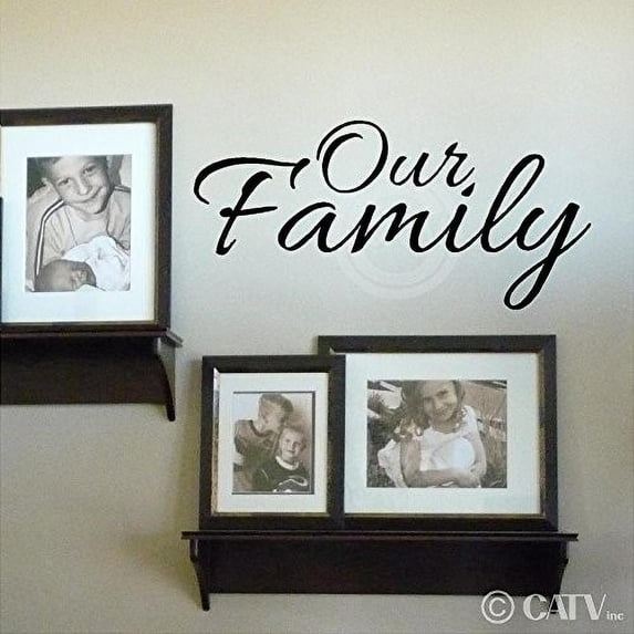 Our Family Vinyl Wall Decal Phot Wall Quote Decals - Size: 10"H x 21"L - Color: Black