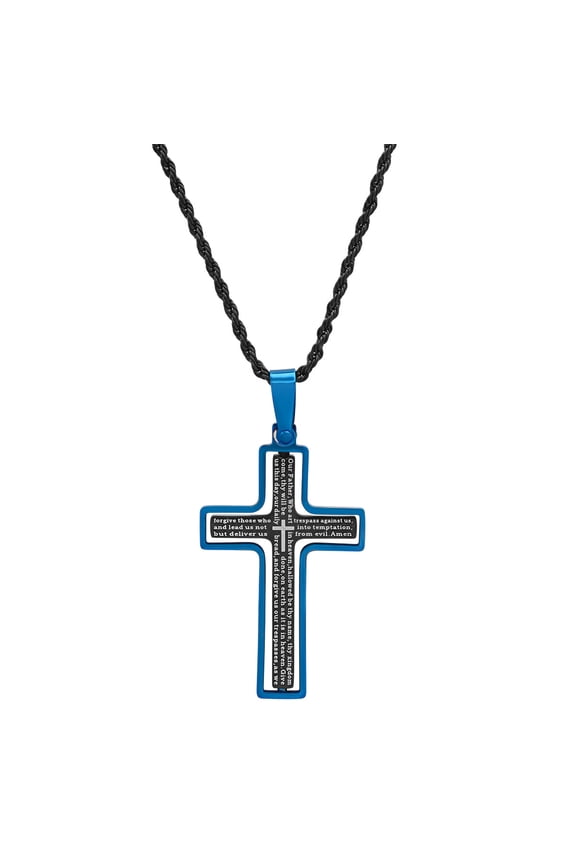 Our Father 24" Spinning Cross Men's Necklace Blue & Black IP Stainless Steel