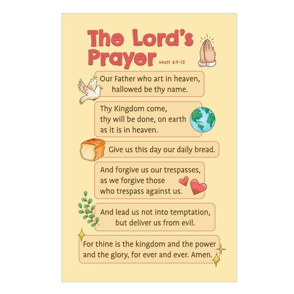 Our Father in Heaven, Lord's Prayer Christian Poster Bible Teaching & Inspirational Wall Chart for Classroom, Homeschool, Church & Sunday School