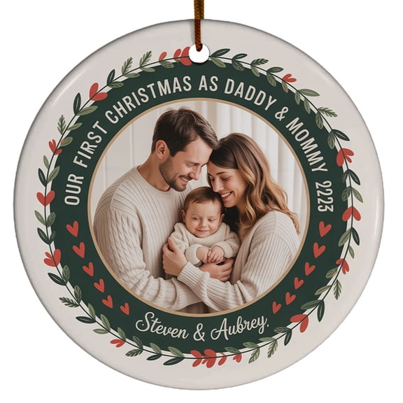 Our First Christmas As Daddy & Mommy Glass Ornament 2025, 1st Christmas As Dad & Mom Ornaments Gift