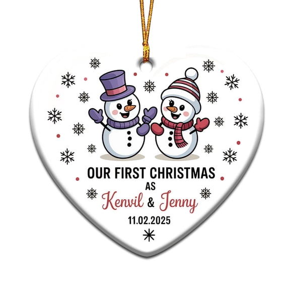 Our First Christmas As Mr & Mrs Ceramic Ornament, Couple Snowman 1st Christmas As Mr Mrs Ornament Gift for Married Engaged Wedding Newlywed