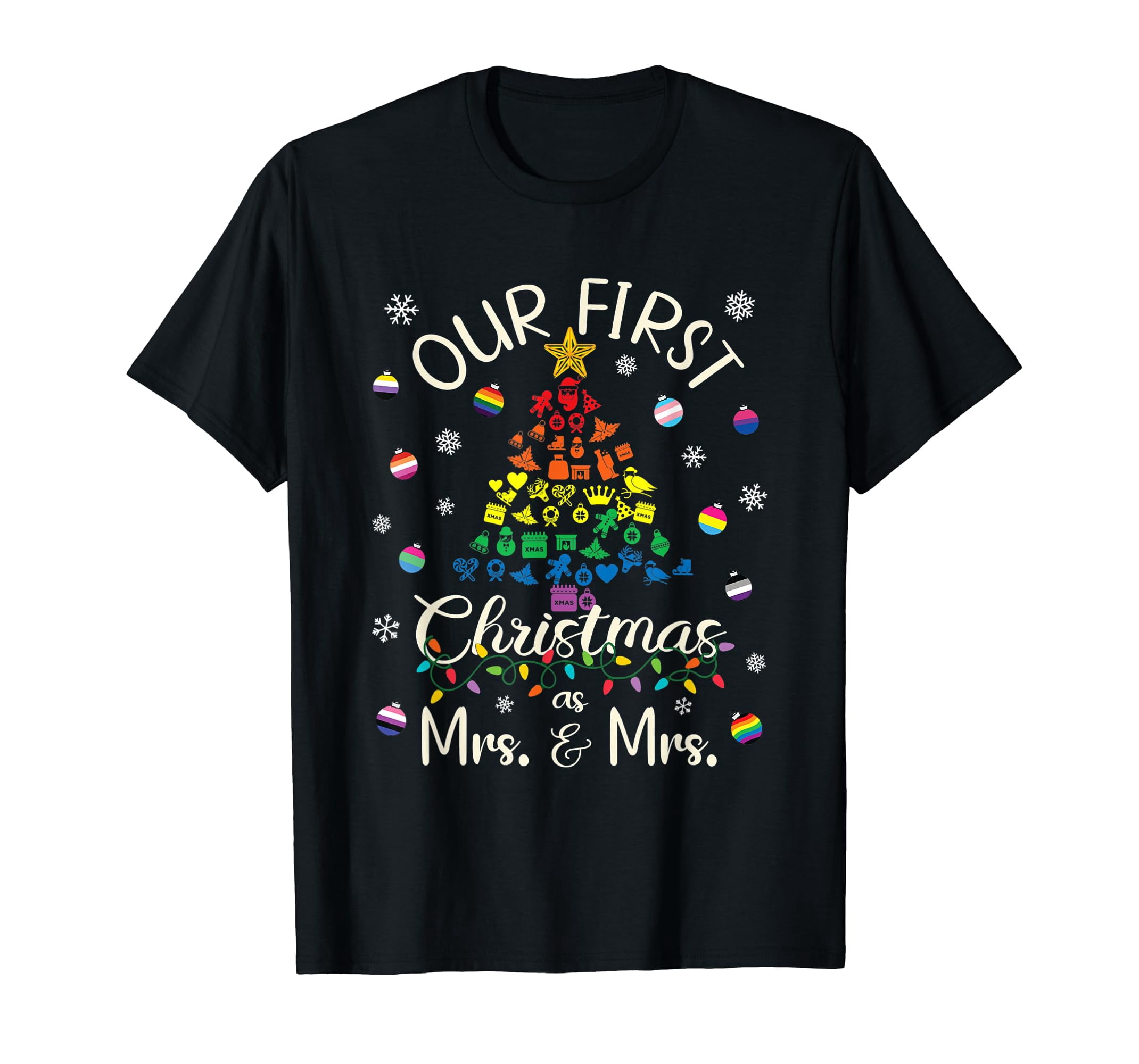 Our First Christmas As Mrs & Mrs Lesbian LGBT Trans Rainbow T-Shirt ...