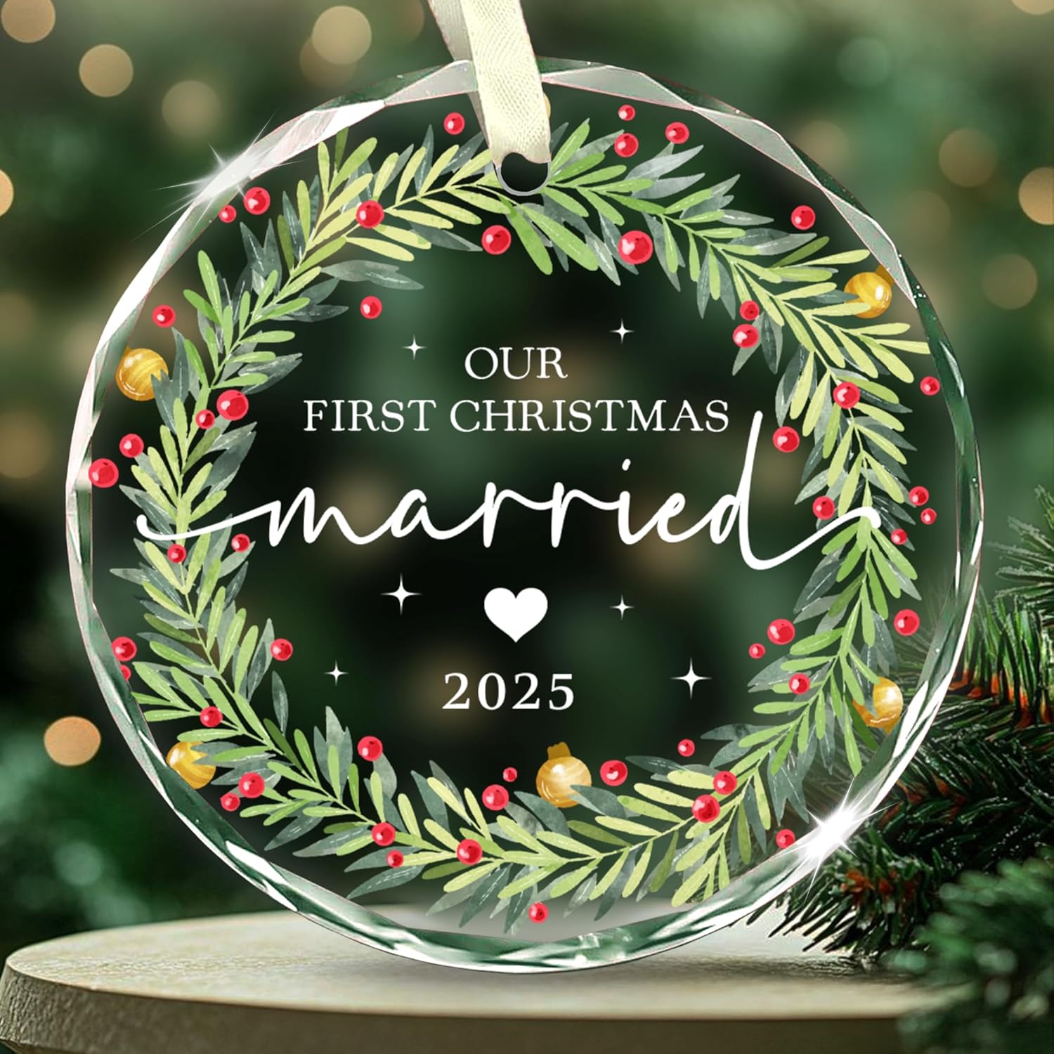 Couple Christmas Ornaments We Got Married - Personalized Custom Photo Mica Ornament - Wedding, Ch – A Gift Customized First Christmas Married Ornament