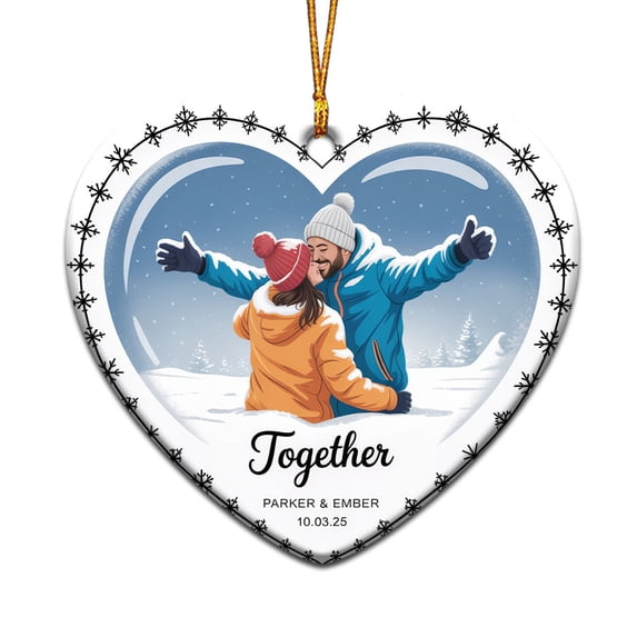 Our First Christmas Together Ceramic Ornament, Couple Gift for Dating Anniversary, Custom Name Text Names & Date Photo Mr Mrs Christmas Ornament