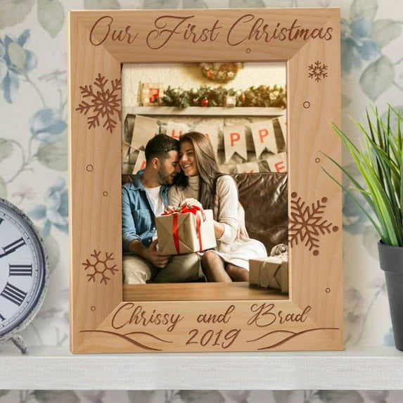 Our First Christmas Together Personalized Wooden Picture Frame 8" x 10" Brown (Vertical)