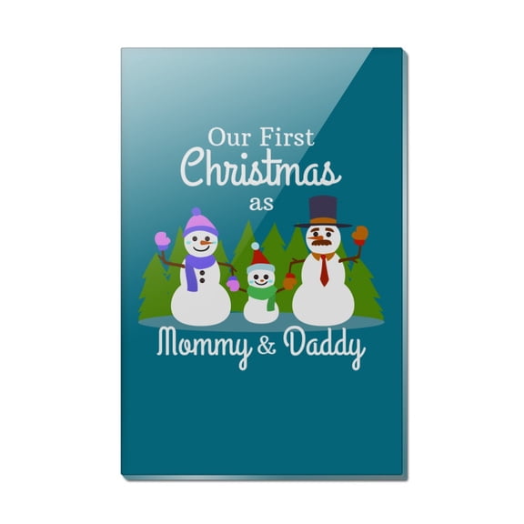 Our First Christmas as Mommy and Daddy Snowman Family Rectangle Acrylic Fridge Refrigerator Magnet
