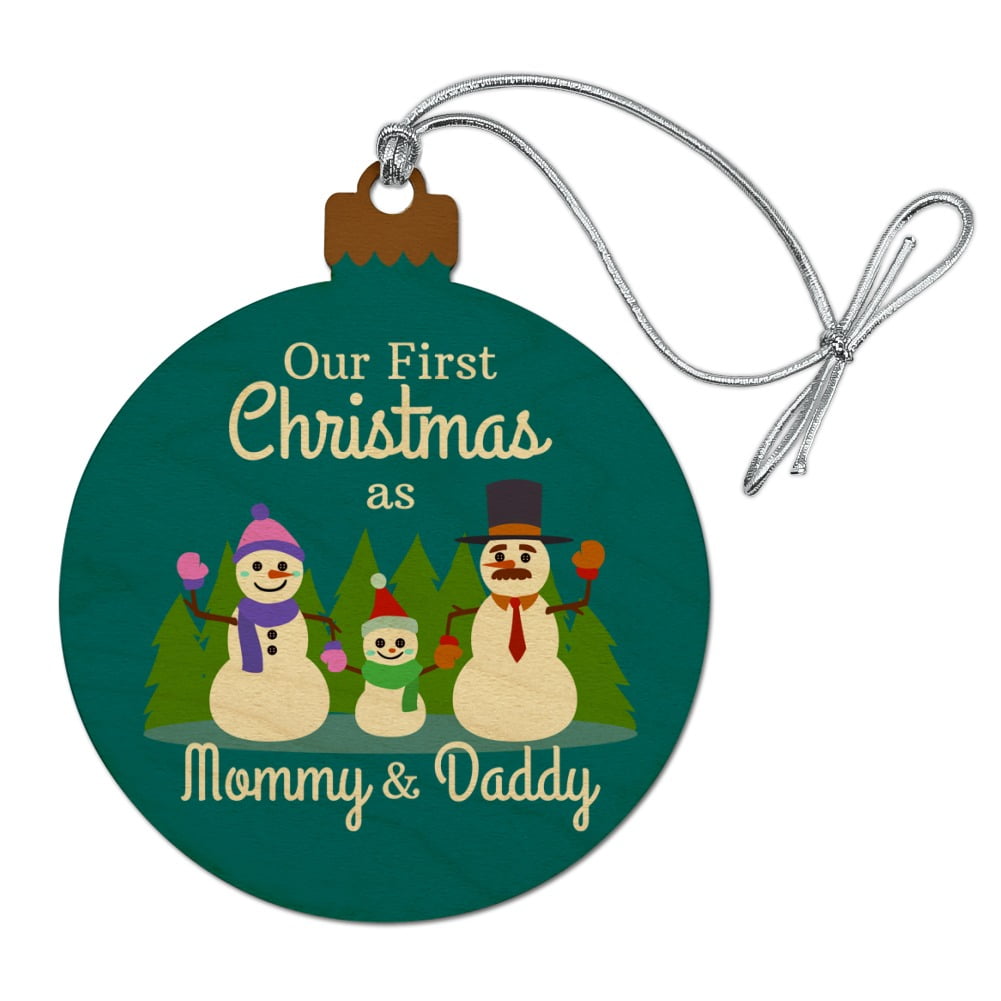 Our First Christmas as Mommy and Daddy Snowman Family Wood