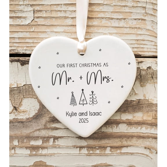 Our First Christmas as Mr. & Mrs. 2025 Personalized Married Ornament with Names & Date, Wedding Gift