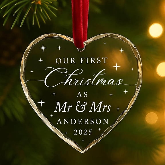 Our First Christmas as Mr & Mrs Ornament | Personalized Newlywed Gift with Last Name, Custom Couple Christmas Decoration