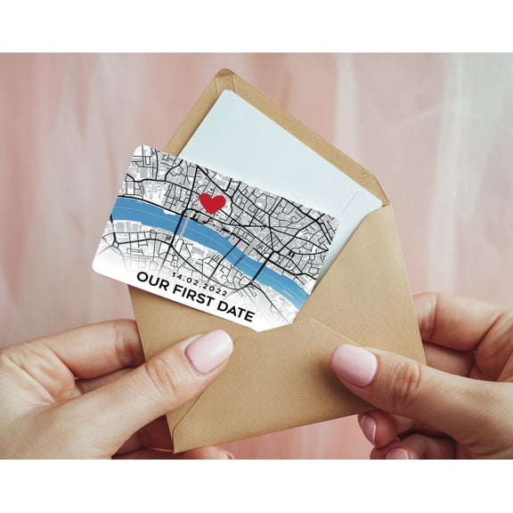 Our First Date Metal wallet card with map, Where We First Met map,Valentine's day gift for boyfriend, anniversary gifts, Gifts for boyfriend