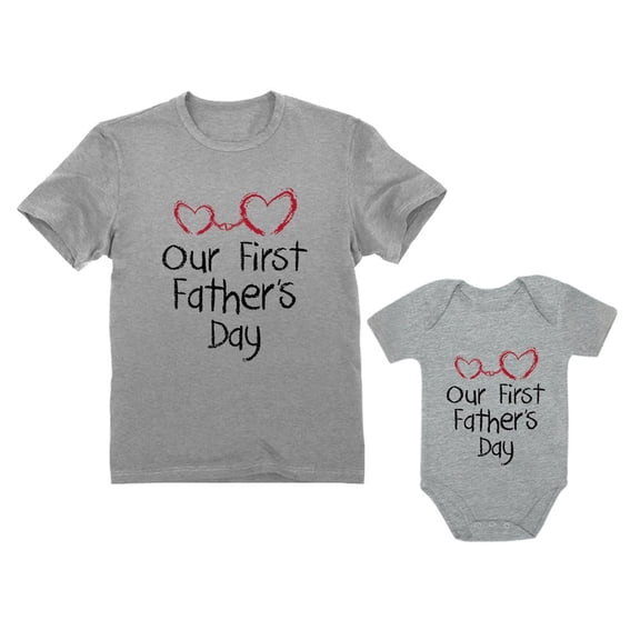 Our First Father's Day Dad & Baby Matching Set Infant Bodysuit & Men's T-Shirt Dad Gray XX-Large / Baby Gray 24M (18-24M)