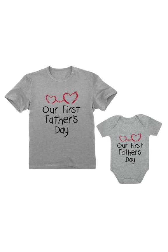Our First Father's Day Dad & Baby Matching Set Infant Bodysuit & Men's T-Shirt Dad Gray XX-Large / Baby Gray 24M (18-24M)