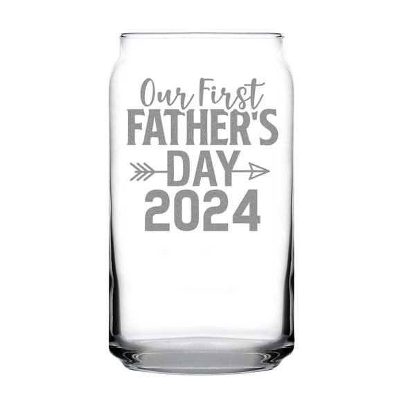 Our First Fathers Day 2024 Engraved Pint Glass, Hand Etched Can Shaped 16oz Perfect Father's Gift