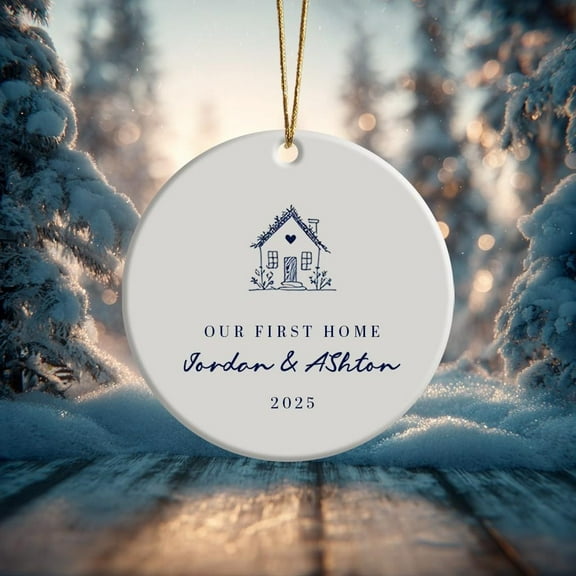 Our First Home Ornament 2025 - Personalized Ceramic Housewarming Gift with Names , Custom New Home Christmas Tree Keepsake