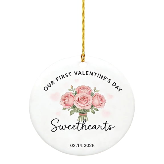"Our First Valentine's " Couple Ornament Custom Chibi Style Keepsake For Newlyweds Dating Anniversary