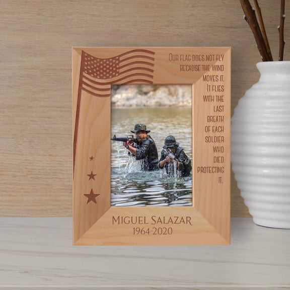 Our Flag Does Not Fly Because The Wind Moves It Personalized Wooden Frame 3 1/2" x 5" Brown (Vertical)