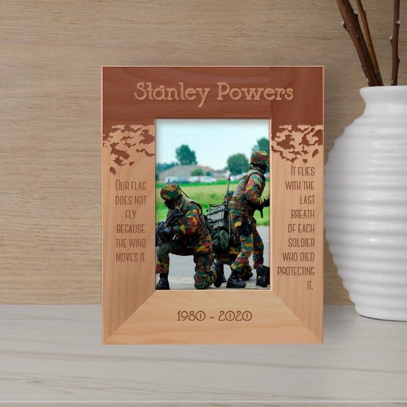 Our Flag Does Not Fly Because The Wind Moves It Personalized Wooden Frame 3 1/2" x 5" Brown (Vertical)