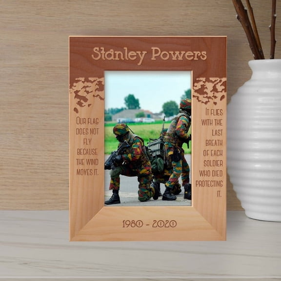 Our Flag Does Not Fly Because The Wind Moves It Personalized Wooden Frame 4" x 6" Brown (Vertical)