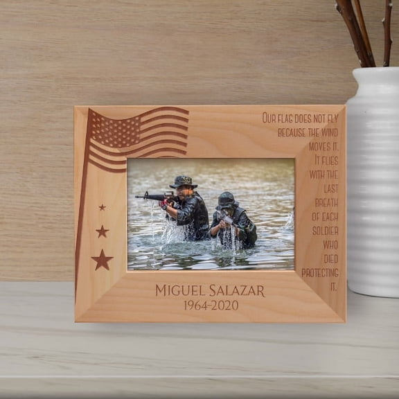 Our Flag Does Not Fly Because The Wind Moves It Personalized Wooden Frame-5" x 3 1/2" Brown Horizontal