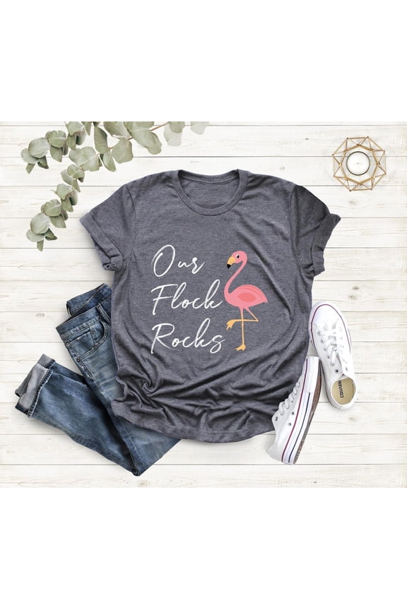 Our Flock Rocks Flamingo, Flamingo Shirt, Summer Shirts, Flamingo For Women, Shirt For Mother, Flamingo T-Shirt, Flamingo Lovers