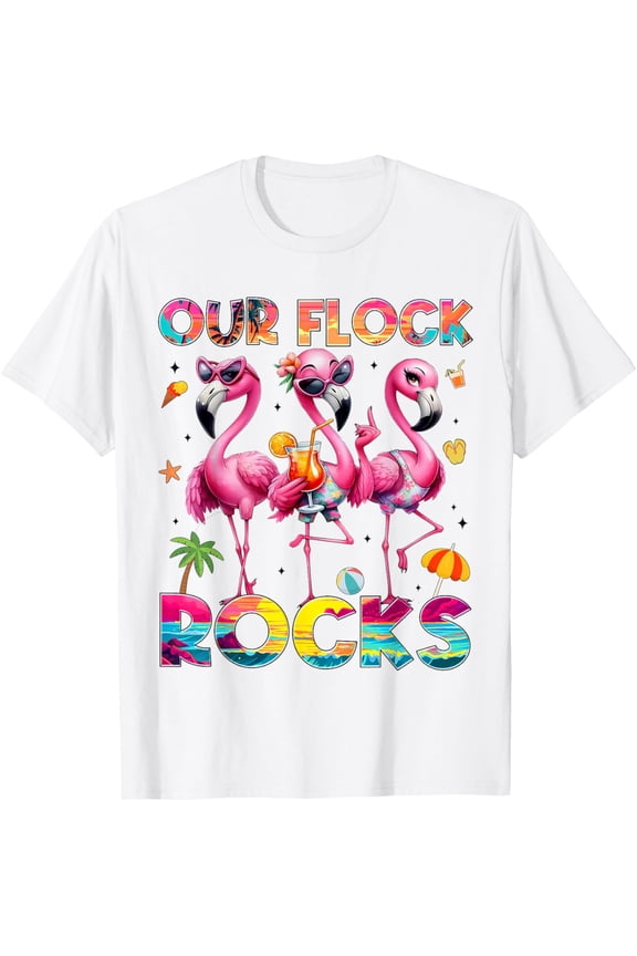 Our Flock Rocks Flamingo Summer Vacation Family Matching T-Shirt Unisex S-5XL Hot Trending Shirt, Vintage Birthday Gift
