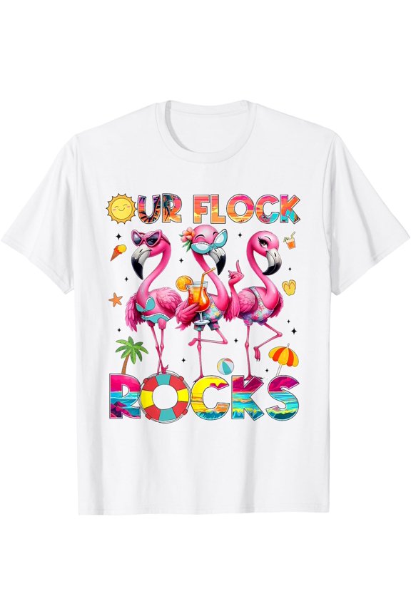 Our Flock Rocks Flamingo Summer Vacation Family Meme Bikini T-Shirt Size S-5XL