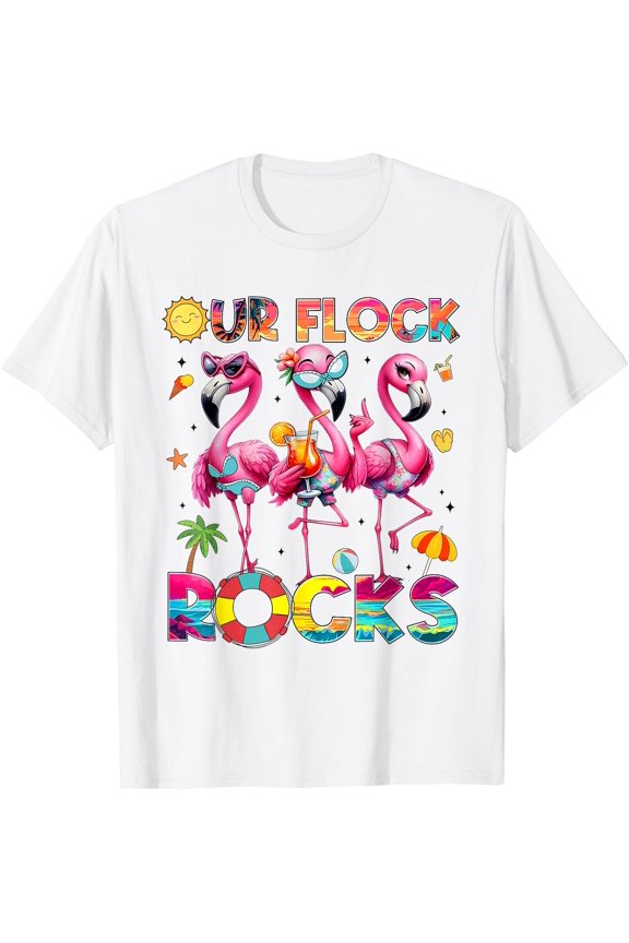 Our Flock Rocks Flamingo Summer Vacation Family Meme Bikini T-Shirt
