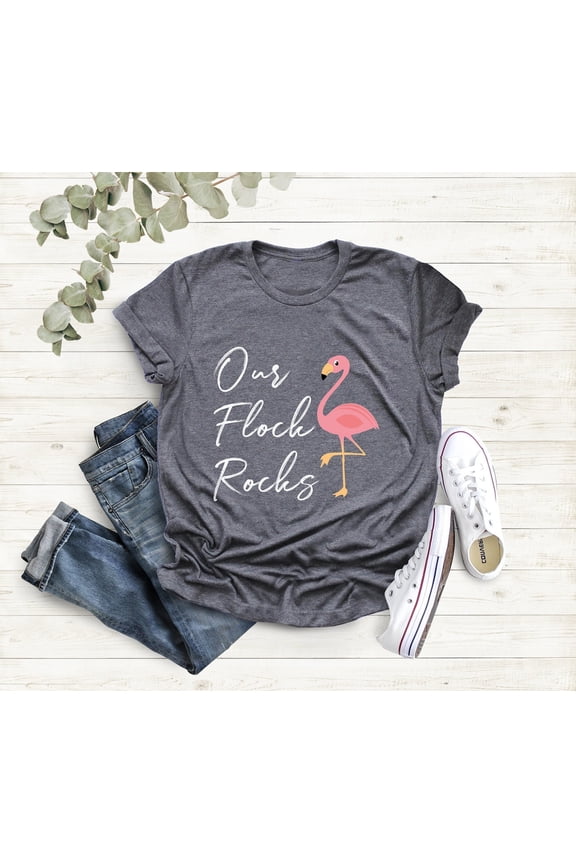 Our Flock Rocks Flamingo T-Shirt: Summer Women's Shirt All Size S-5Xl