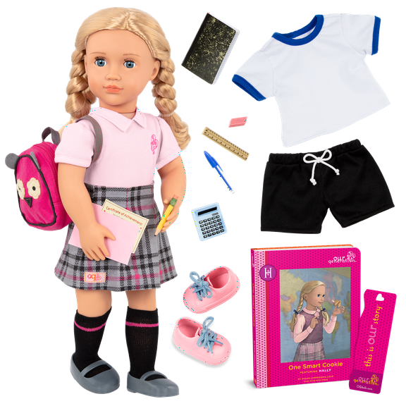 Our Generation 18inch Posable School Doll with Storybook, Accessories, Hally