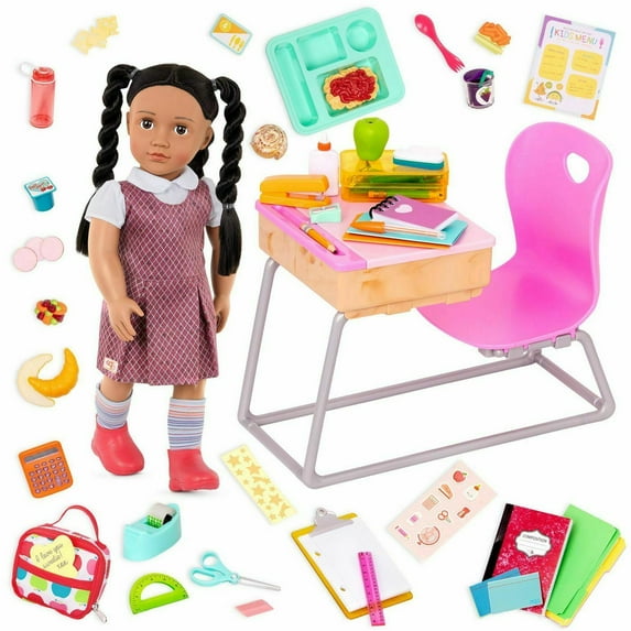 Our Generation Frederika Flying Colors Desk Accessory Set 18" Doll School Bundle
