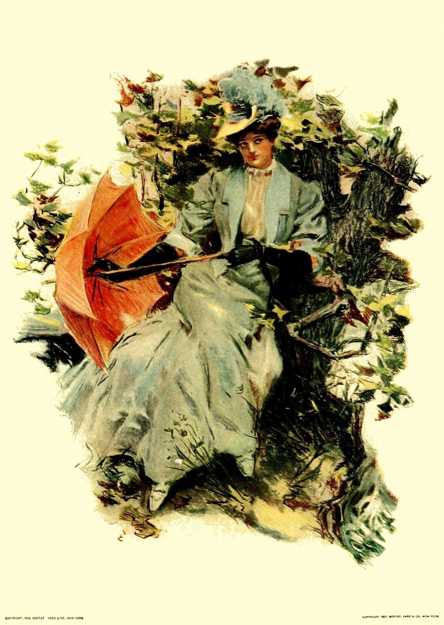 Our Girls 1907 Lady with red umbrella Canvas Art - Howard Chandler Christy (18 x 24)