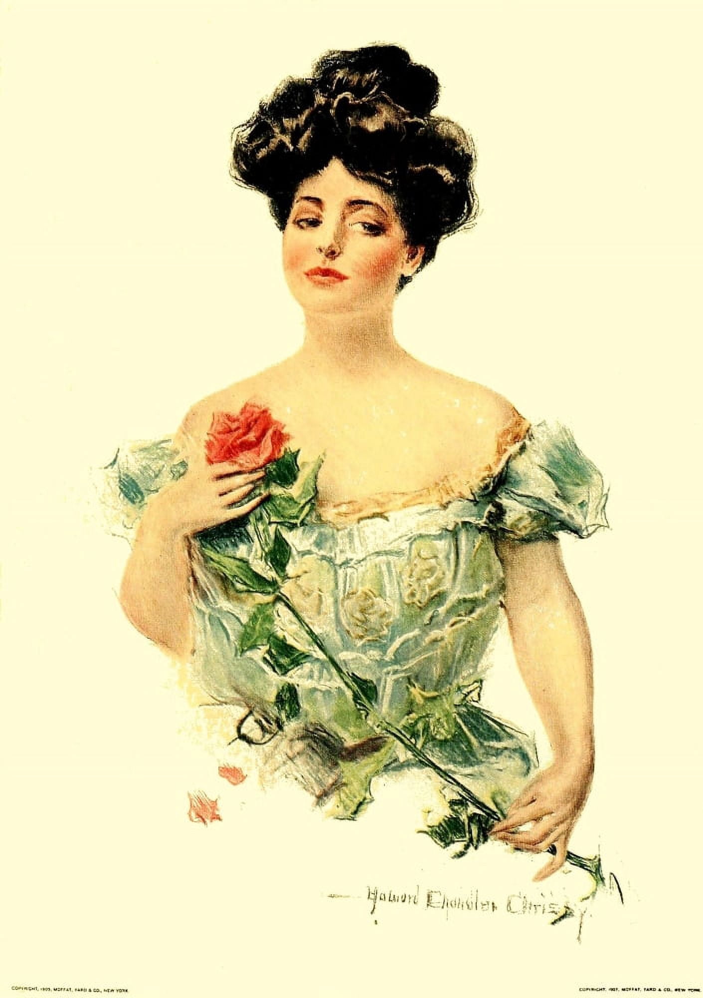 Our Girls 1907 Lady with rose Canvas Art - Howard Chandler Christy (24 x 36)