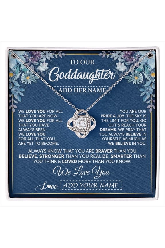 Our Goddaughter We Love You Necklace, Gold Love Knot Necklace
