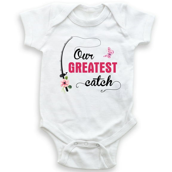 Our Greatest Catch - Butterflies and Flowers - Cute Baby Bodysuit - Baby Girl - Funny Fishing Bodysuit