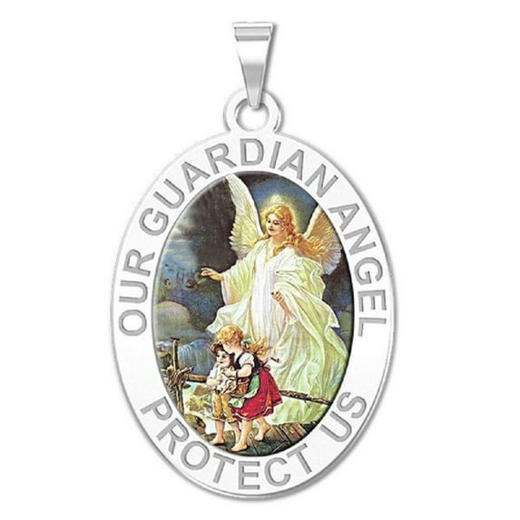 Our Guardian Angel - Medal - 1/2 X 2/3 Inch Size of Dime, Sterling Silver