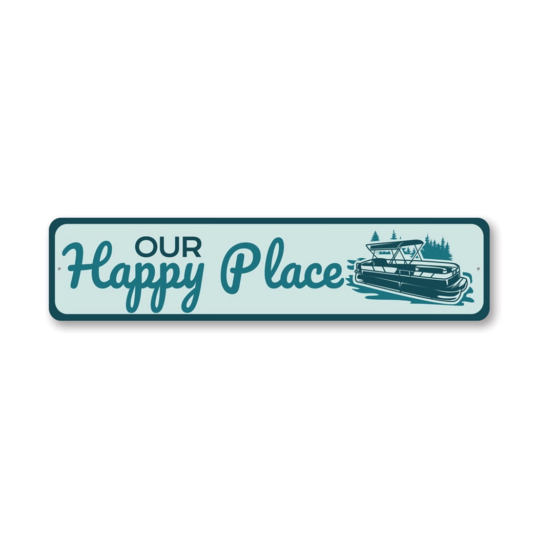 Pontons Store Sign Our Happy Place Sign, Pontoon Boat Sign, Boat Rides Aluminum Metal ...