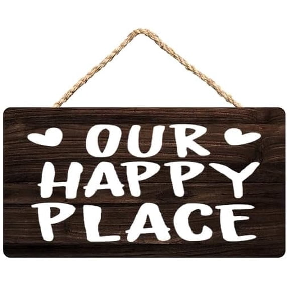 Our Happy Place Wooden Door Sign 12 x 8 Inch - Home Office & Living ...