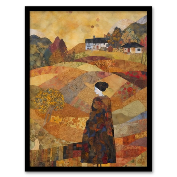 Our Harvest Fields By Jenny Adamson Autumn Farm Klimt Warm Orange Ochre Pastel Shades Artwork Framed Wall Art Print A4