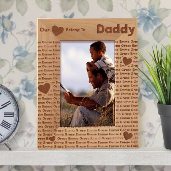 Our Hearts Belong to Daddy Personalized Wooden Picture Frame 4" x 6" Brown (Vertical)