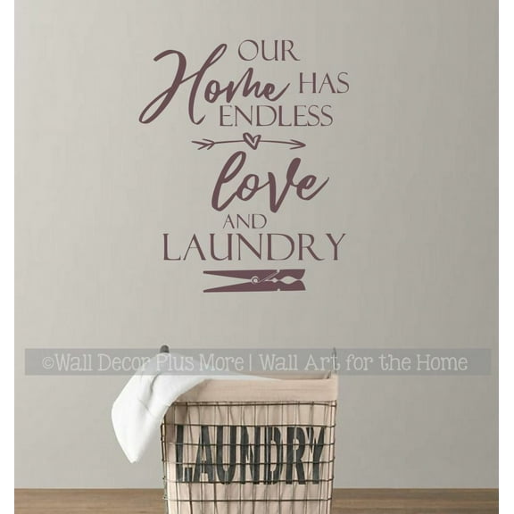 Our Home Endless Love Laundry Quotes Wall Decor - Laundry Room Vinyl Wall Decal - Vinyl Decal Sayings - Quote Decals for Walls 23x19- Inch Eggplant