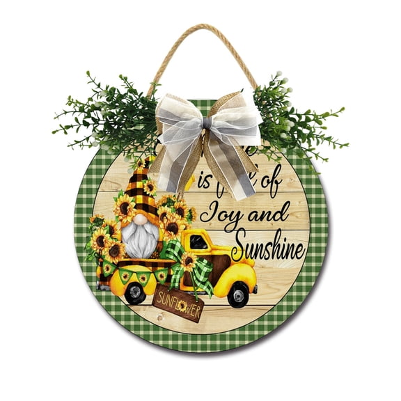 Our Home Is Full Of Sunshine Sign Front Door Porch Decorations, Round Rustic Wood Hanging Sign for Farmhouse Porch Outdoor Home Holiday Front Door Sign Decor