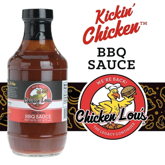 Chicken Lous Kickin' Chicken BBQ Sauce| Perfect for Grilling - Topping & Marinade- For all type of meat, Salads, Seafood| 16 fl. oz
