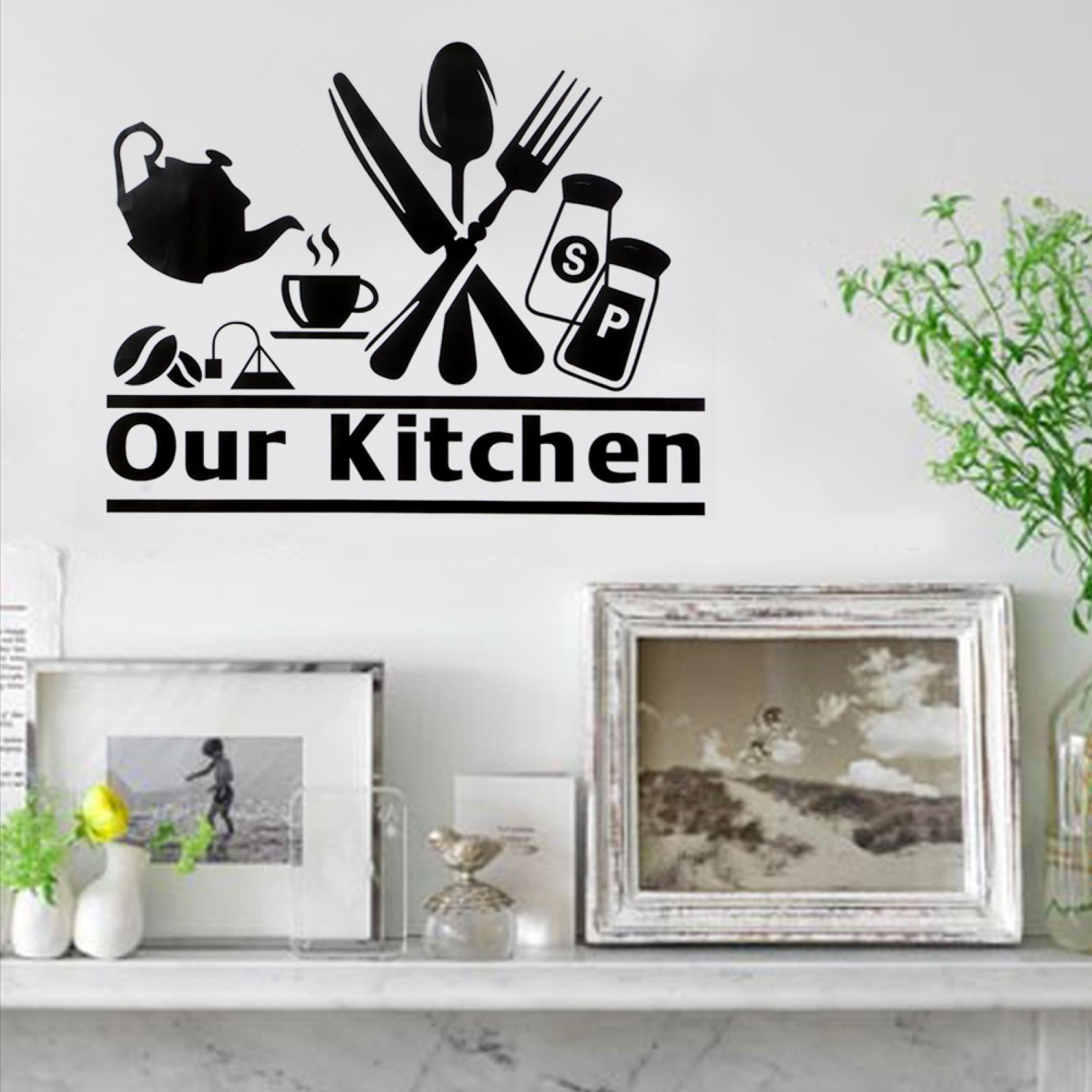 Our Kitchen Letters Wall Art Sticker Cutlery Pattern Wall Decal for Home Kitchen Decor