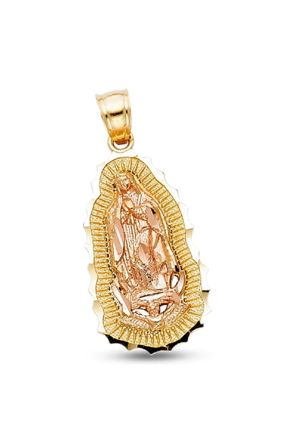 Our Lady Guadalupe Virgin Mary Small Medallion Charm Pendant 14k Two Tone Gold Prayer Religious Genuine Solid 16 mm x 9 mm