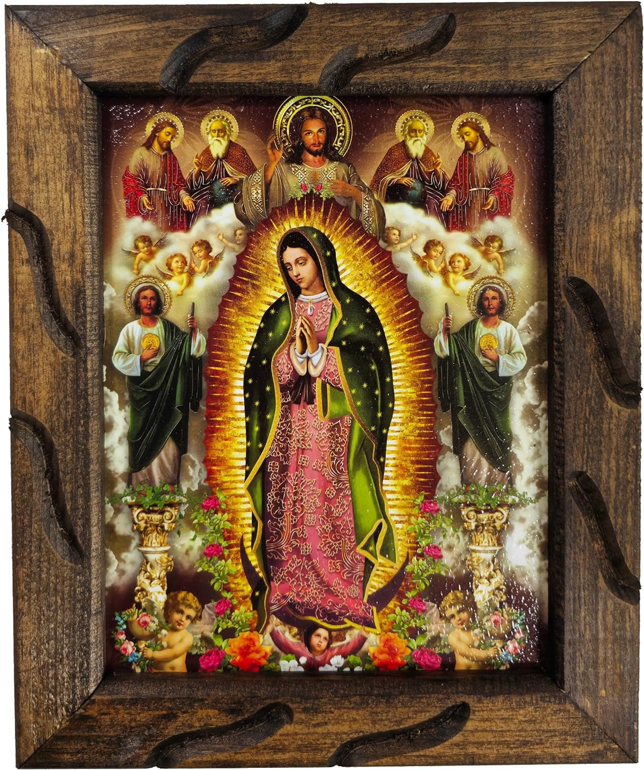 Our Lady of Guadalupe image Saint Judas , Divine Mercy, rustic frame