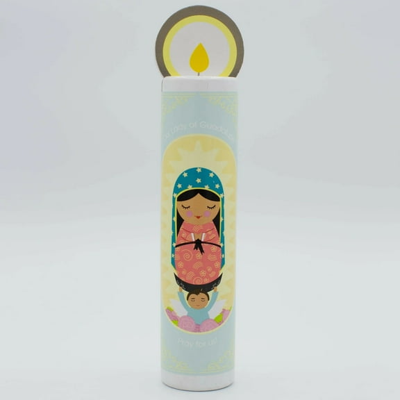 Our Lady Of Guadalupe Wooden Prayer Candle NEW 7 Tall Age 18+ mos