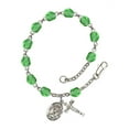 thumbnail image 1 of Our Lady of All Nations Silver Plate Rosary Bracelet 6mm August Green Fire Polished Beads Crucifix Size 5/8 x 1/4 medal charm, 1 of 1